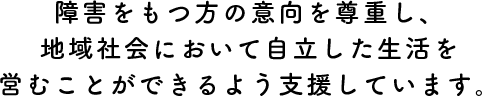障害をもつ方の意向を尊重し、地域社会において自立した生活を営むことができるよう支援しています。